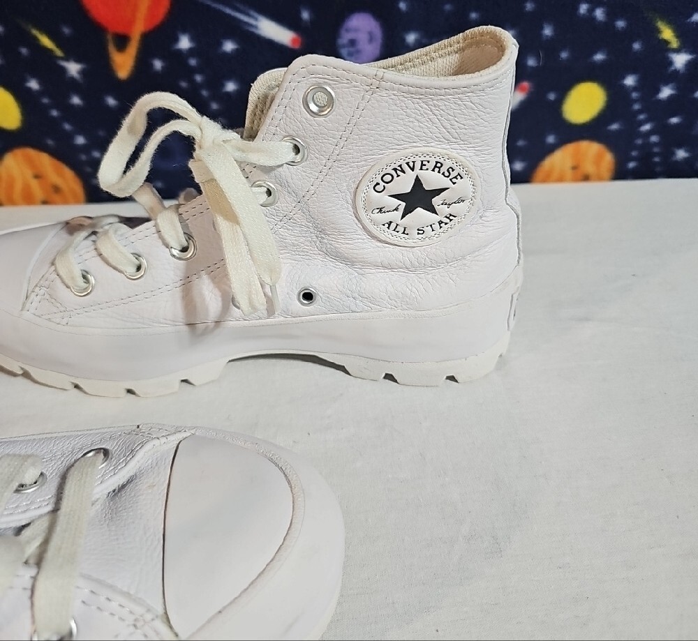 Converse White Size 7 High-Top Leather Lug Sole Sneakers - Picture 3 of 13